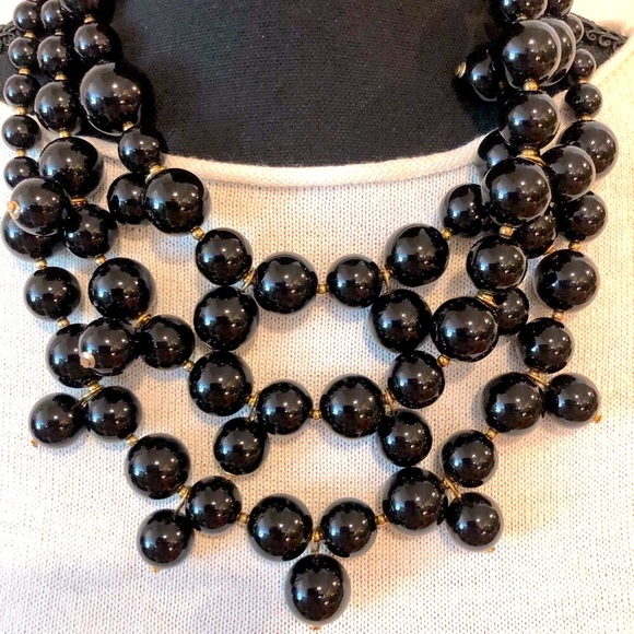 Three Strand Black Bead Necklace - Picture 2 of 4